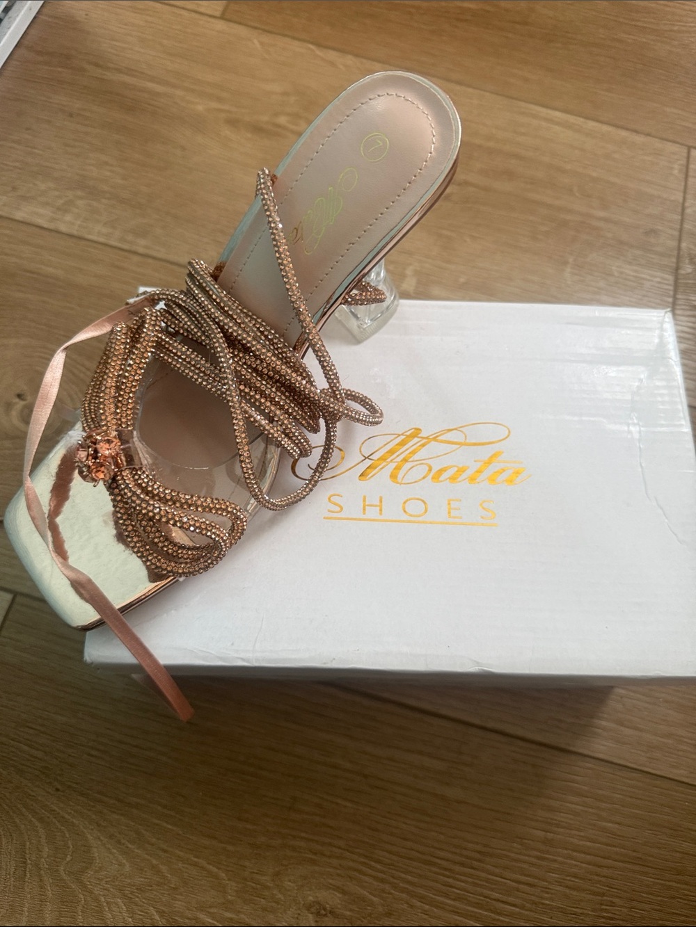 Mata Shoes Rose Gold Beaded Lace-Up Heeled Sandal